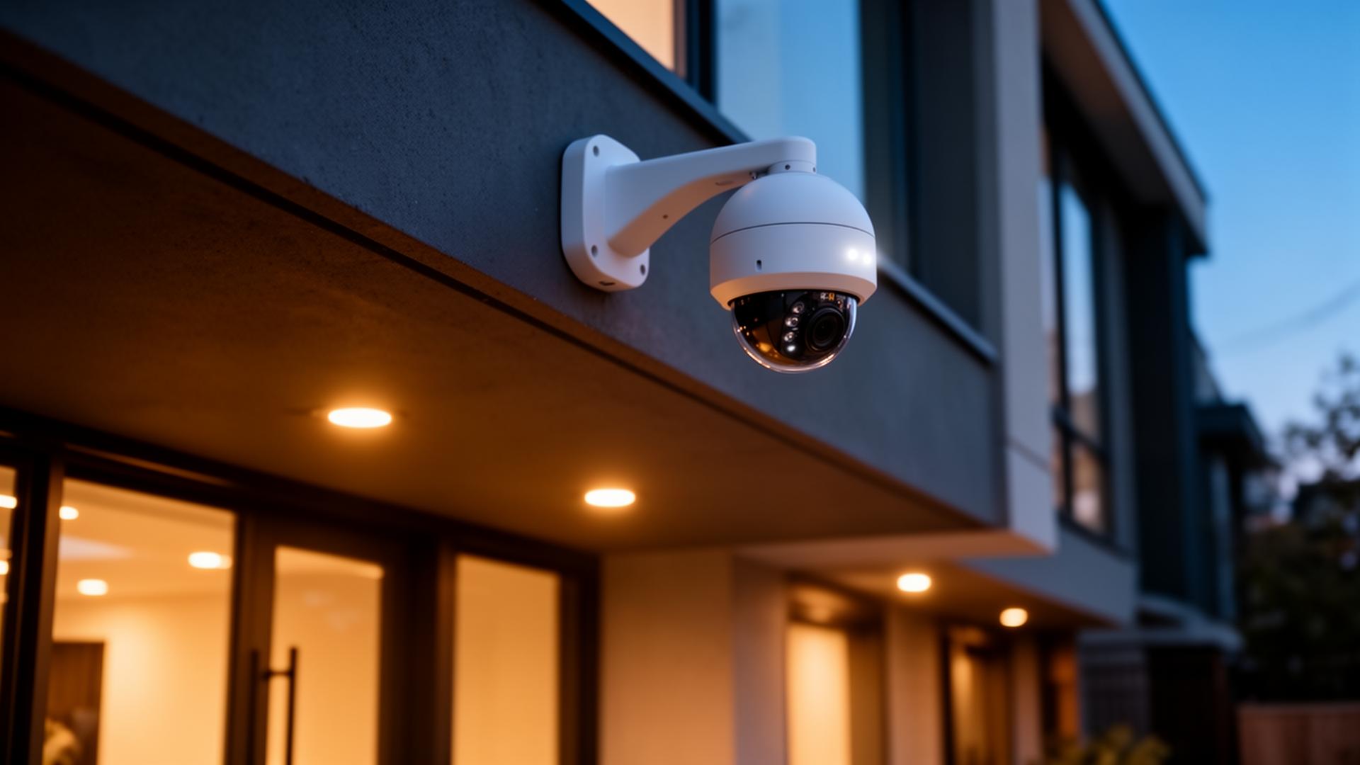 4K security camera mounted on a modern Toronto home at dusk